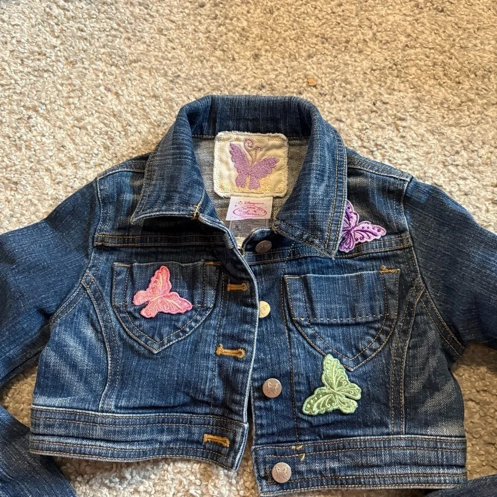 Vintage Disney Store Fairies Tinker Bell Cropped Denim Jean Jacket Medium 7/8